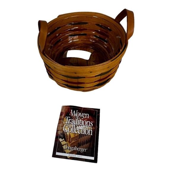 Longaberger Button Basket 2001 Vintage With Plastic Protector Leather Handles - Picture 1 of 4